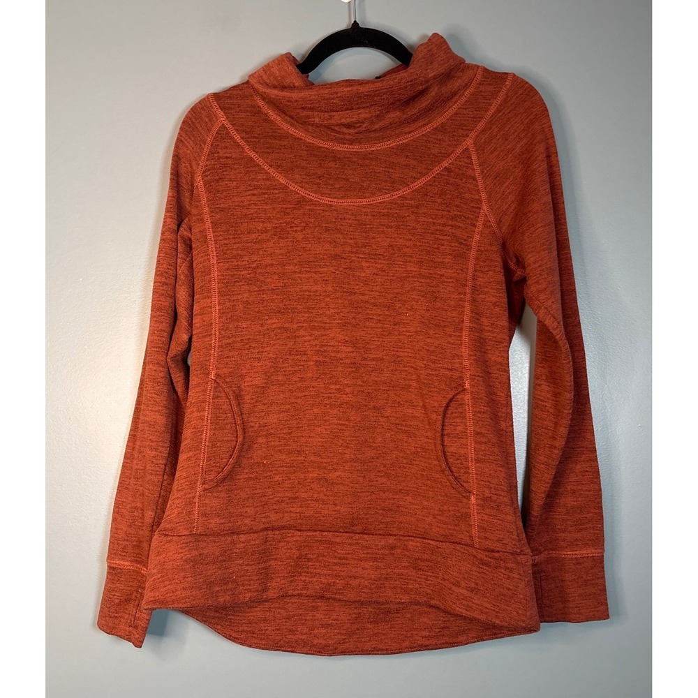 Kuhl Lea Sweater Womens Medium Rust Orange Heather Cowl Neck Thumbholes Pullover
